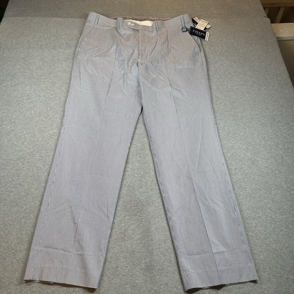 Chaps Seersucker Pants‎ Mens 38x32 Blue White Stripe 100% Cotton Casual Summer - Picture 1 of 8
